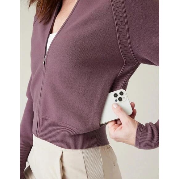 Athleta Advantage Knit Zip Sweater Size XS Damask Mauve Cardigan Athleisure - Picture 16 of 16
